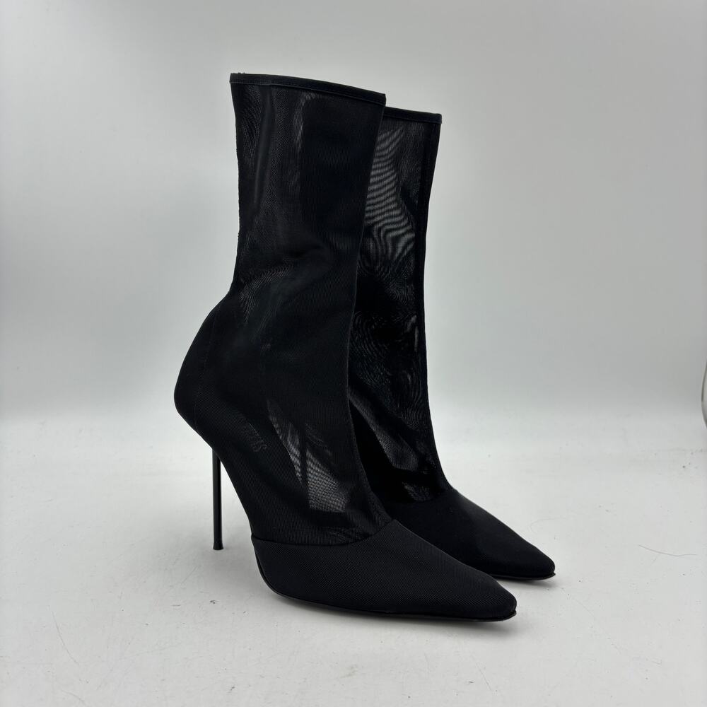 $895 Paris Texas Lidia Ankle Boot Stretch Black Pointy Mesh Women's 37 US 7